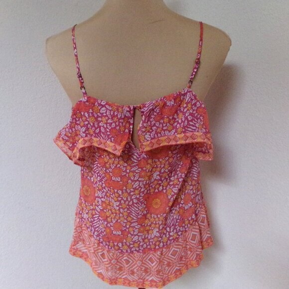 Joie Pink and Orange Floral Silk Blouse - Picture 6 of 6